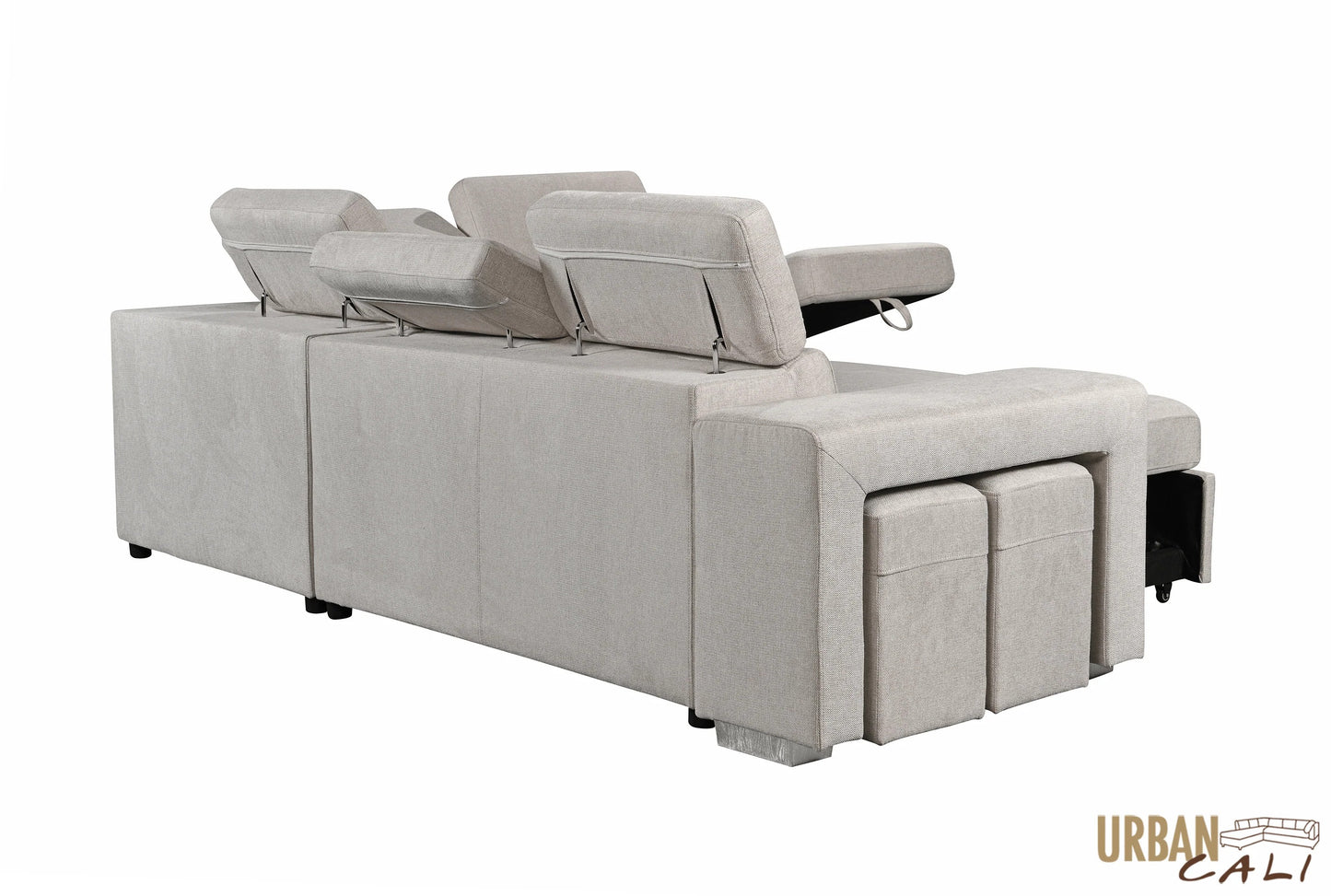 Pasadena Large Sleeper Sectional Sofa Bed with Storage Ottoman and 2 Stools - Available in 3 Colours