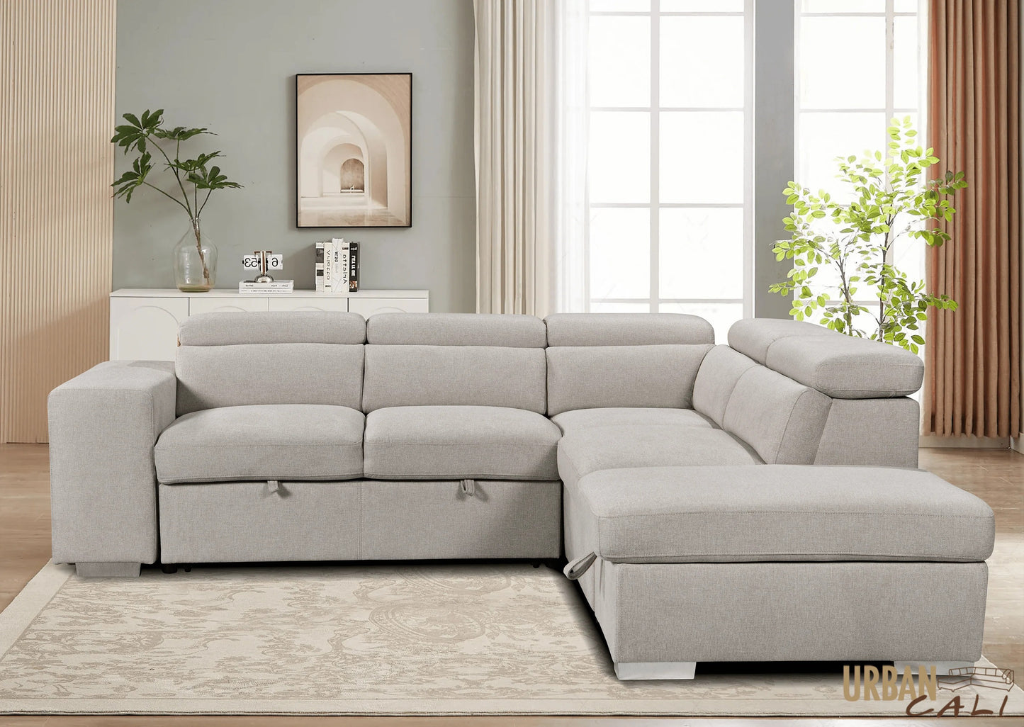 Pasadena Large Sleeper Sectional Sofa Bed with Storage Ottoman and 2 Stools - Available in 3 Colours