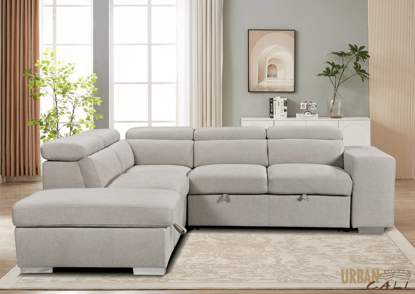 Pasadena Large Sleeper Sectional Sofa Bed with Storage Ottoman and 2 Stools - Available in 3 Colours