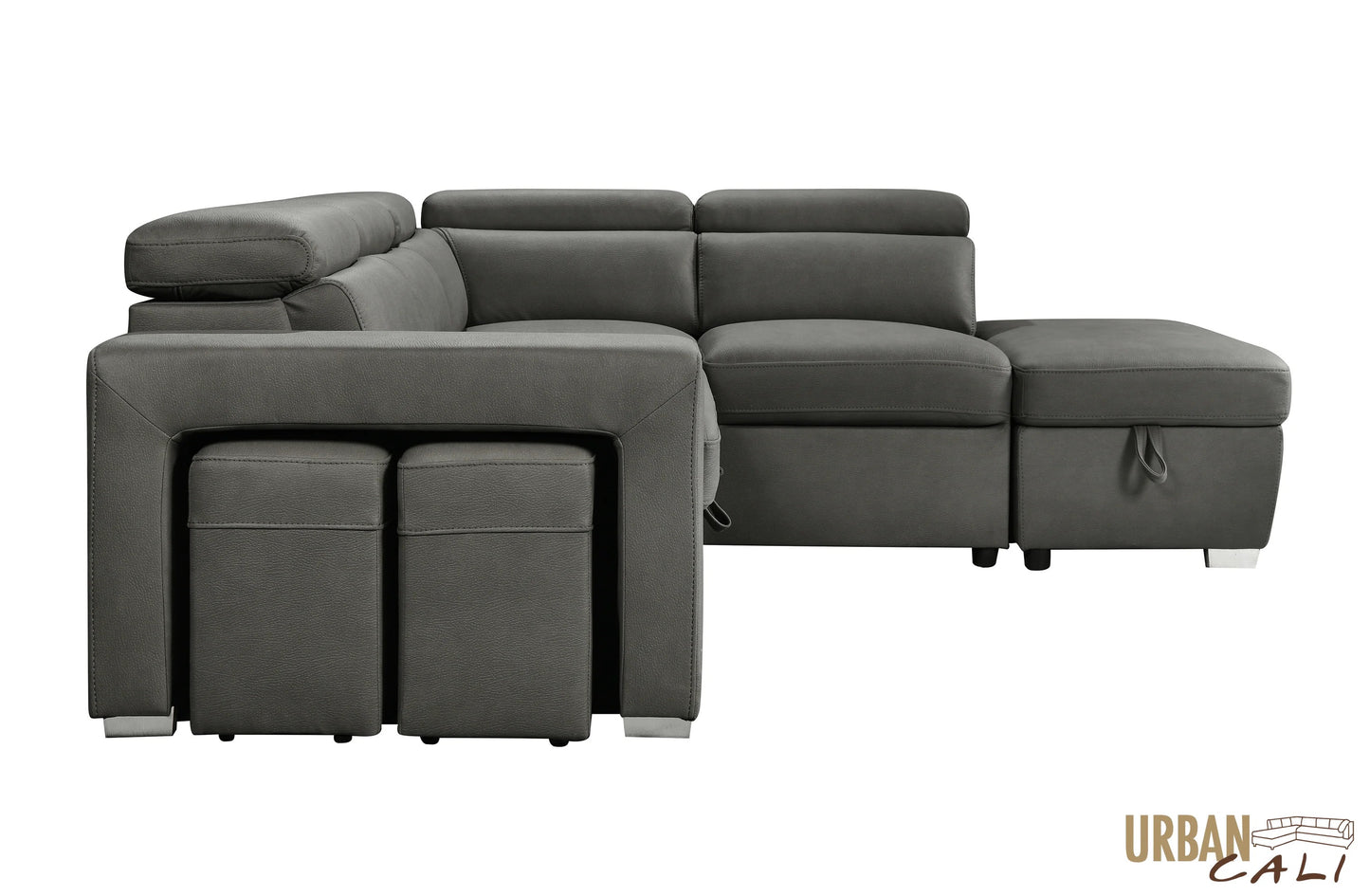 Pasadena Large Sleeper Sectional Sofa Bed with Storage Ottoman and 2 Stools - Available in 3 Colours