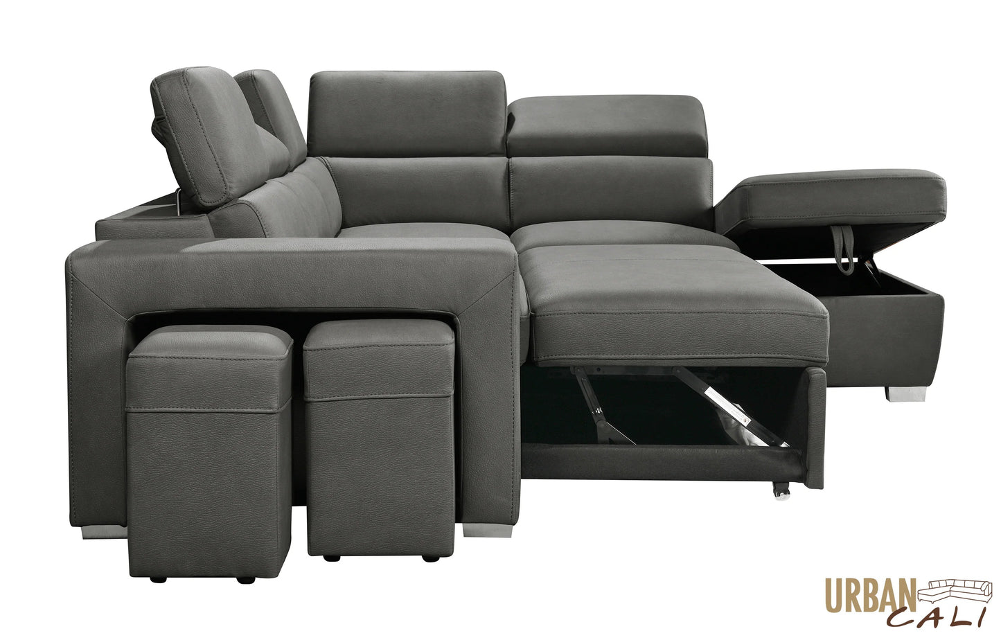 Pasadena Large Sleeper Sectional Sofa Bed with Storage Ottoman and 2 Stools - Available in 3 Colours