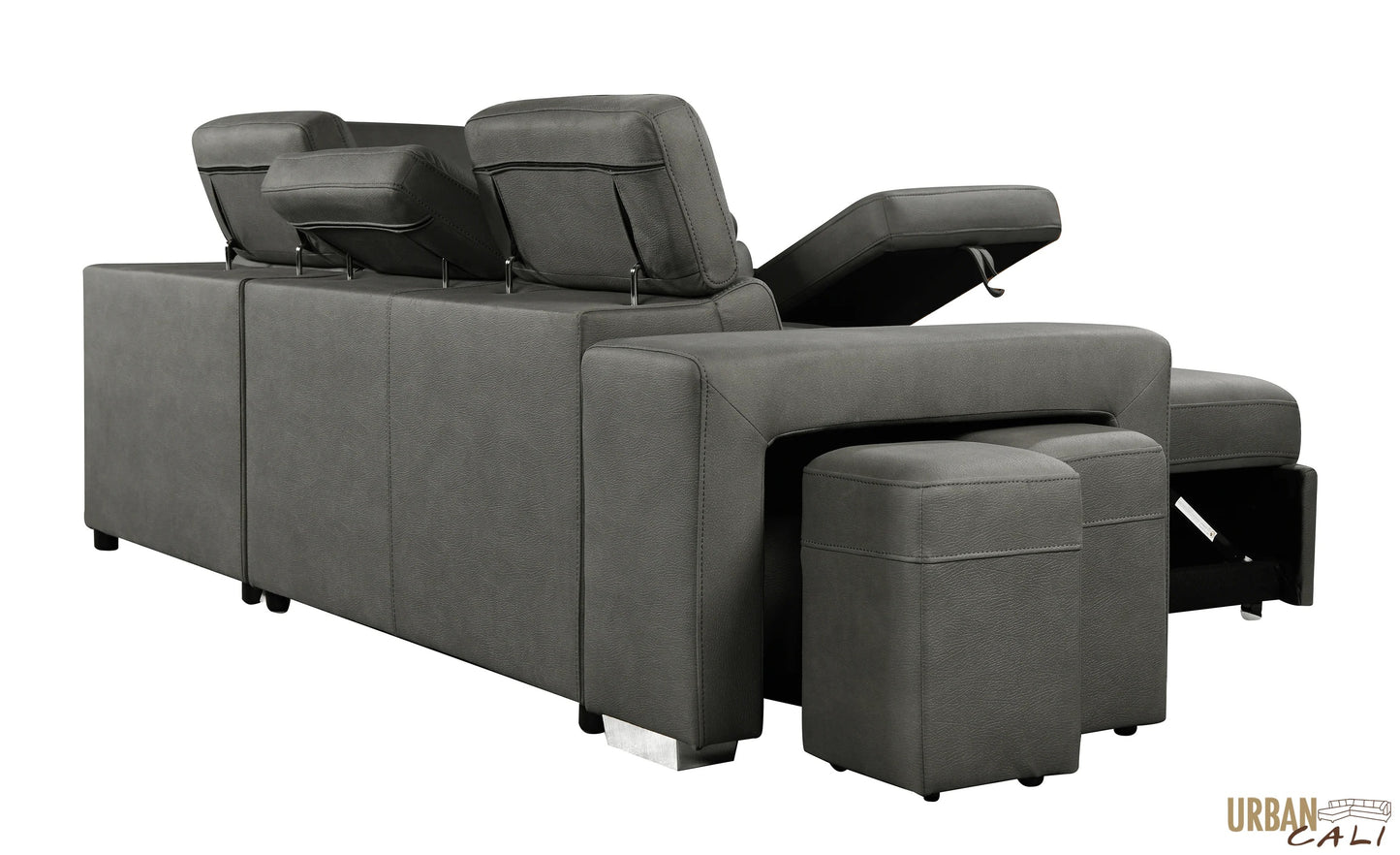 Pasadena Large Sleeper Sectional Sofa Bed with Storage Ottoman and 2 Stools - Available in 3 Colours