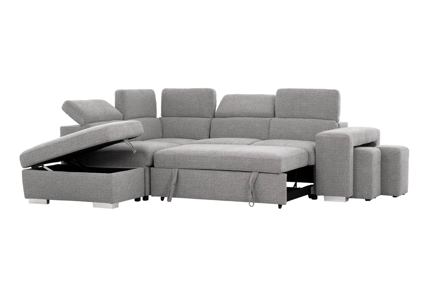 Pasadena Large Sleeper Sectional Sofa Bed with Storage Ottoman and 2 Stools - Available in 3 Colours