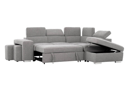 Pasadena Large Sleeper Sectional Sofa Bed with Storage Ottoman and 2 Stools - Available in 3 Colours