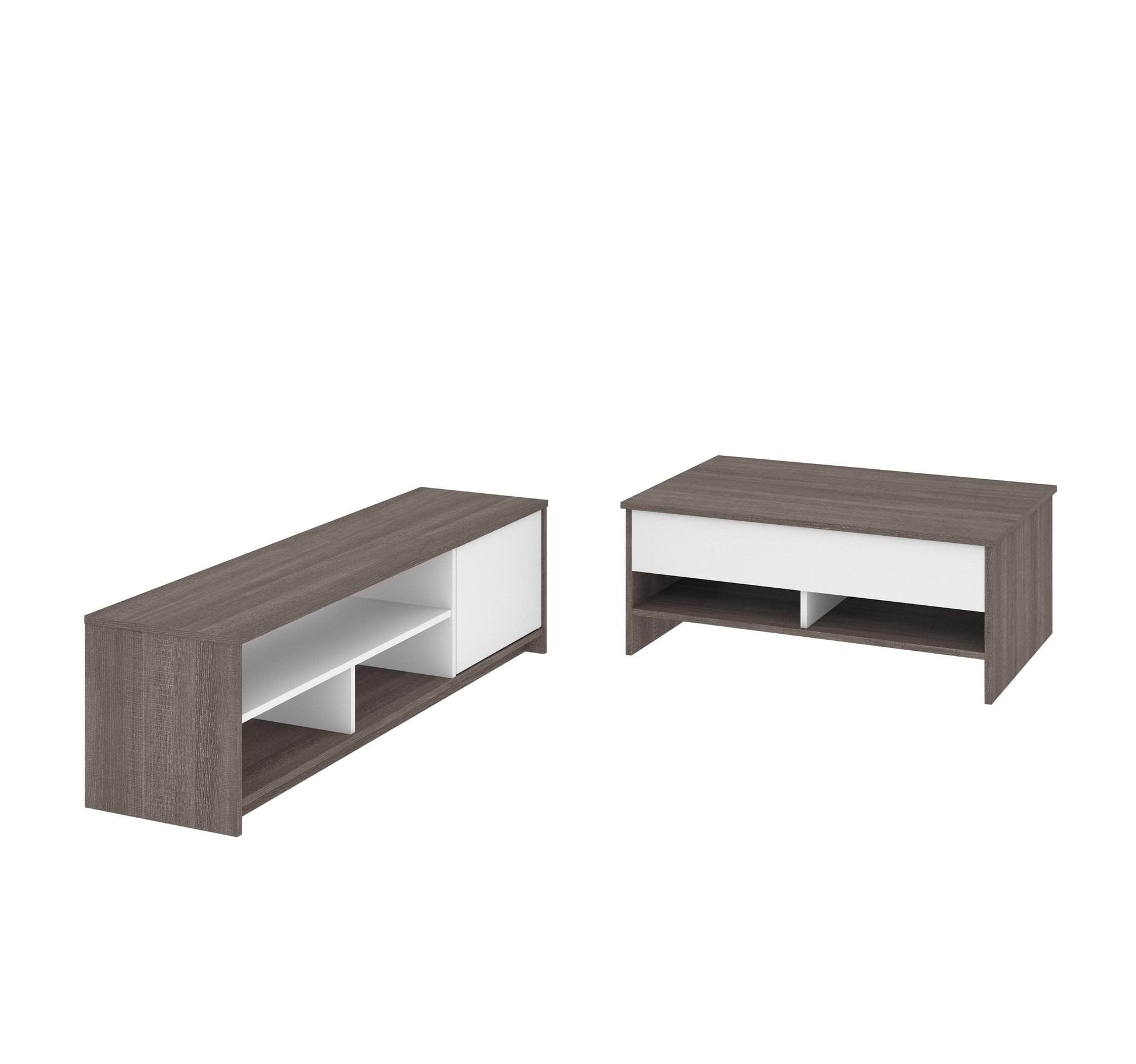 Modubox Coffee Table Bark Grey & White Small Space 2-Piece Set Including a Lift-Top Coffee Table and a TV Stand - Available in 2 Colours