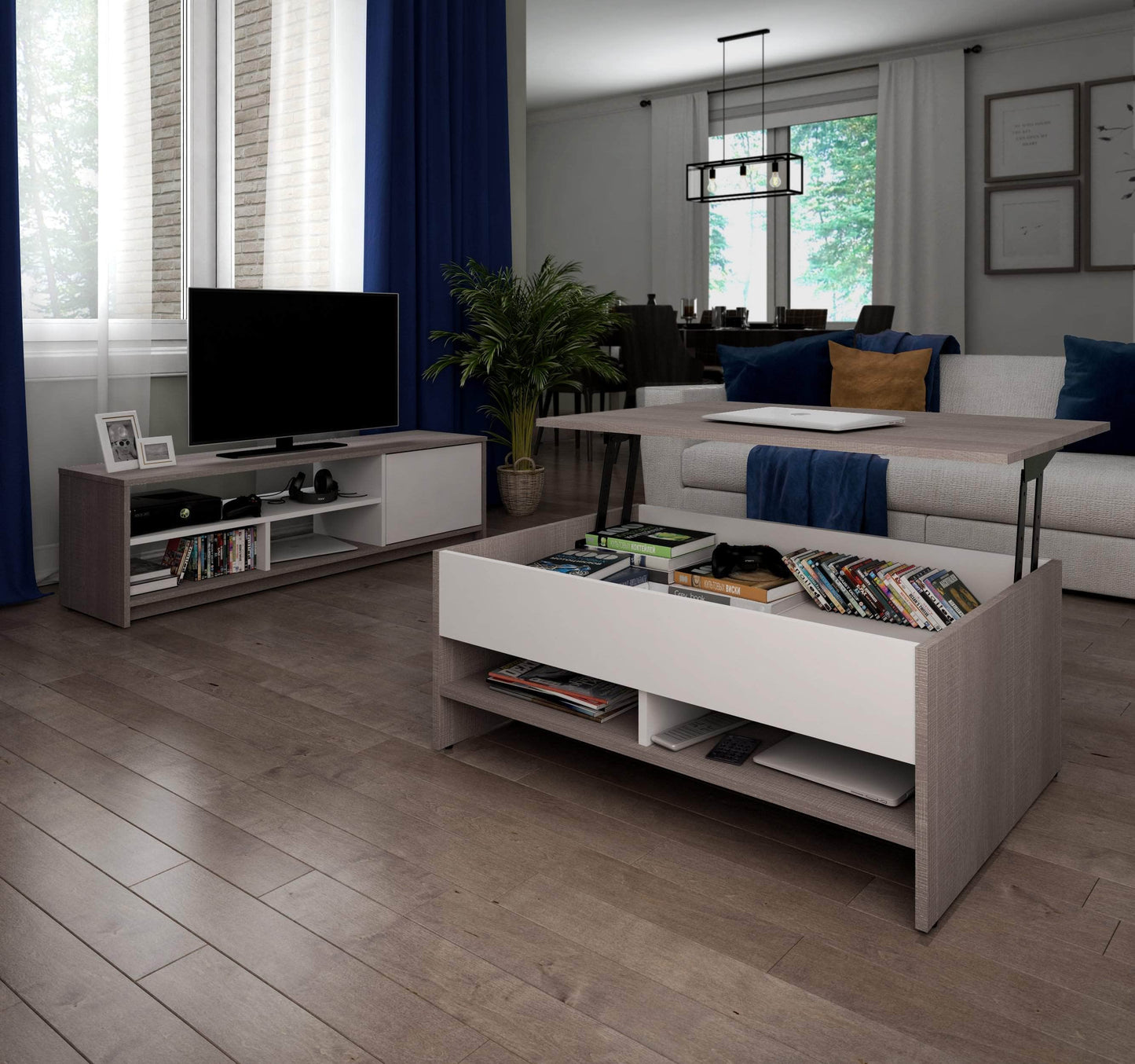 Modubox Coffee Table Small Space 2-Piece Set Including a Lift-Top Coffee Table and a TV Stand - Available in 2 Colours