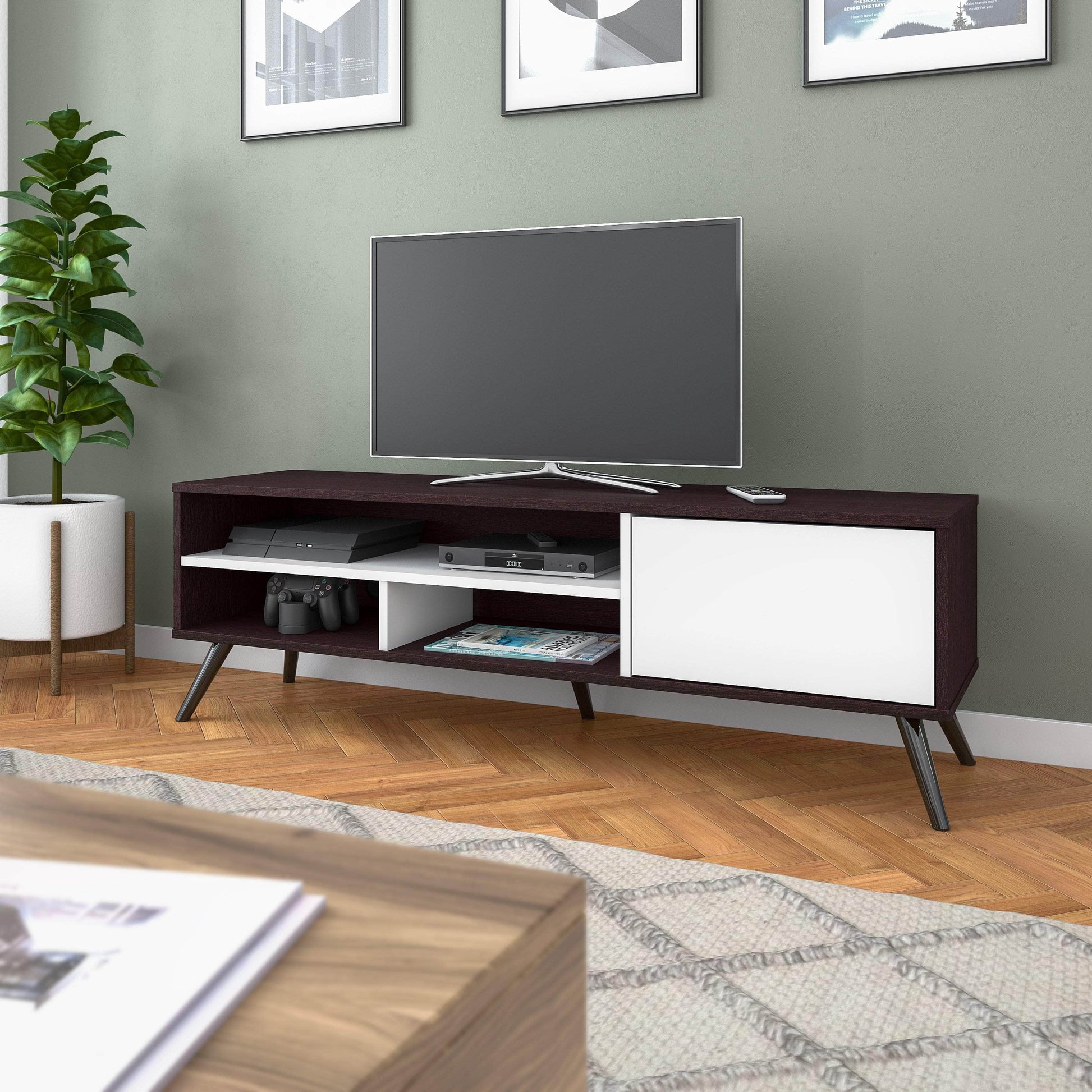 Modubox TV Stand Krom 54"W TV Stand with Metal Legs for 60" TV - Available in 2 Colours