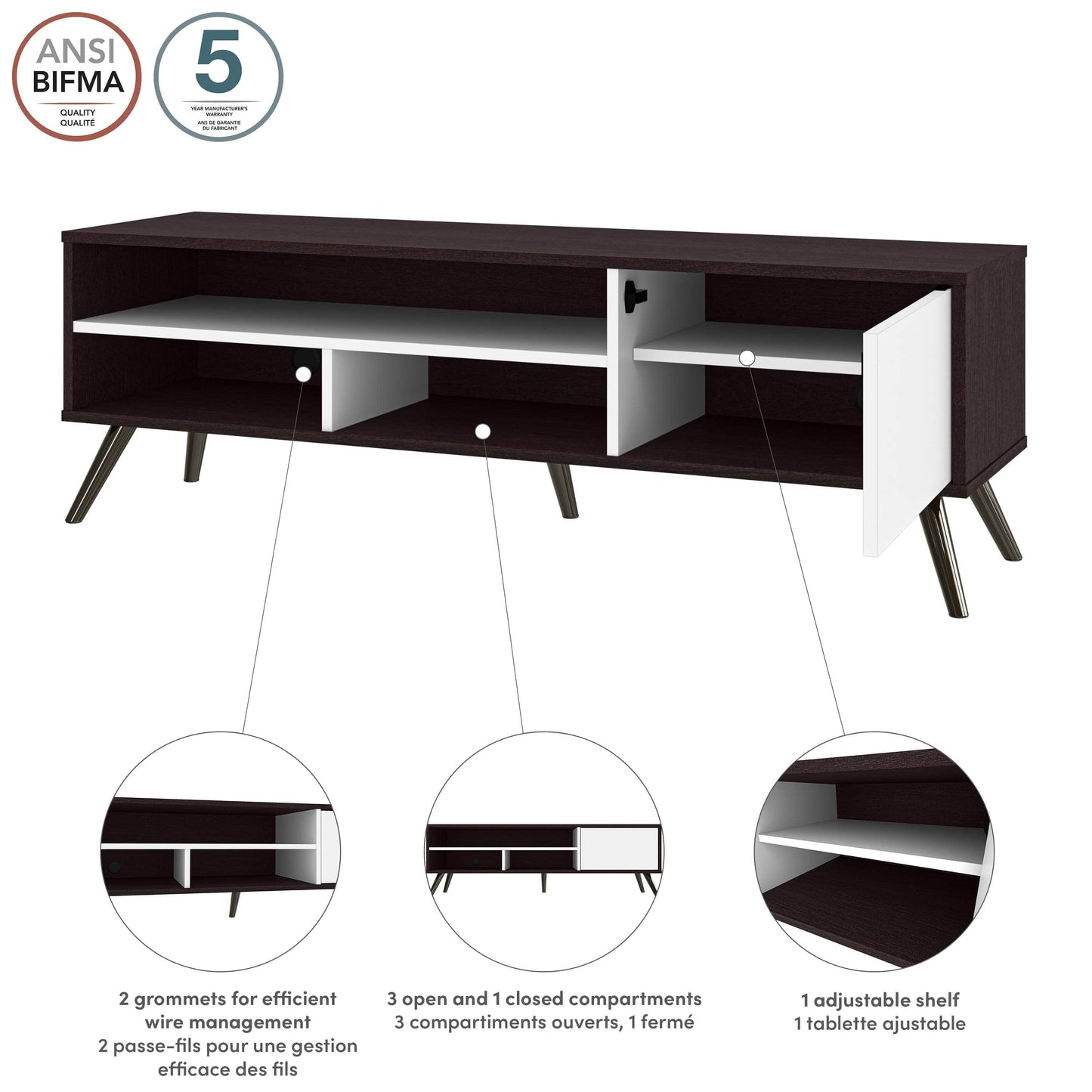 Modubox TV Stand Krom 54"W TV Stand with Metal Legs for 60" TV - Available in 2 Colours