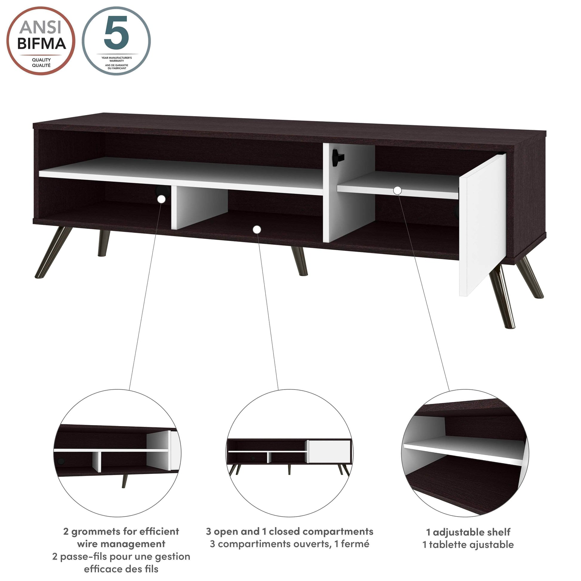 Modubox TV Stand Krom 54"W TV Stand with Metal Legs for 60" TV - Available in 2 Colours