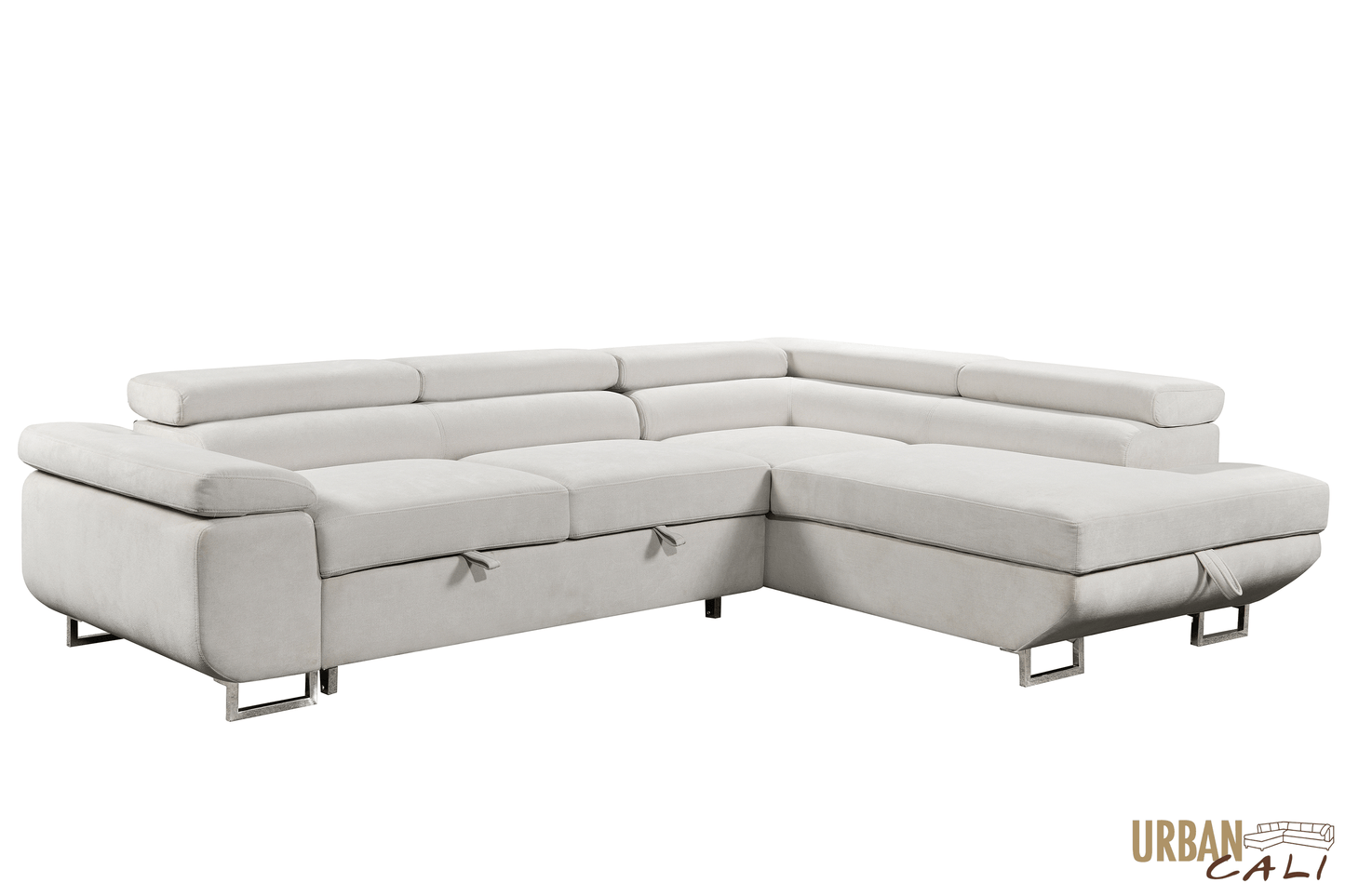 Pending - Urban Cali Hollywood Sleeper Sectional Sofa Bed with Adjustable Headrests and Storage Chaise in Ulani Cream