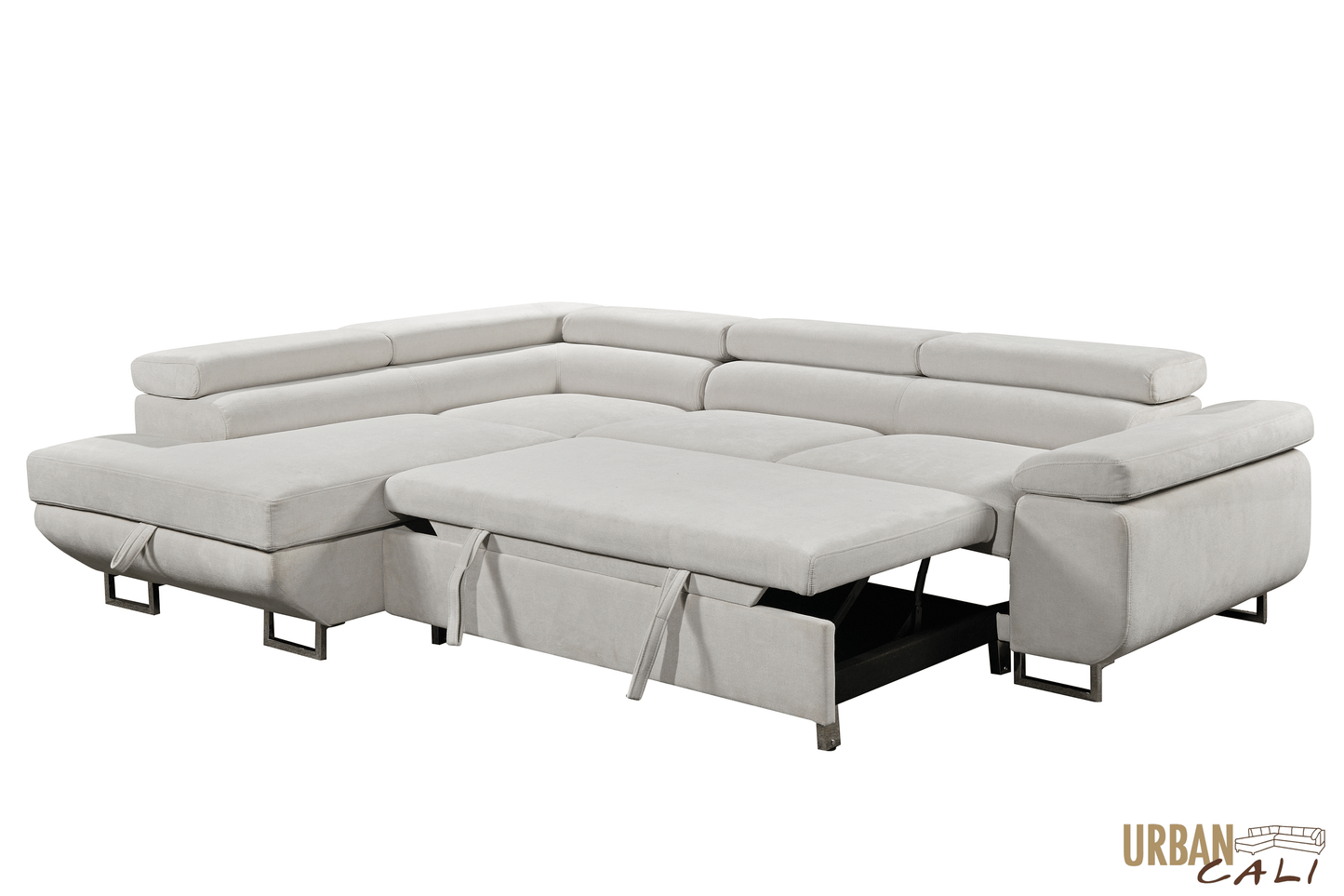 Pending - Urban Cali Hollywood Sleeper Sectional Sofa Bed with Adjustable Headrests and Storage Chaise in Ulani Cream