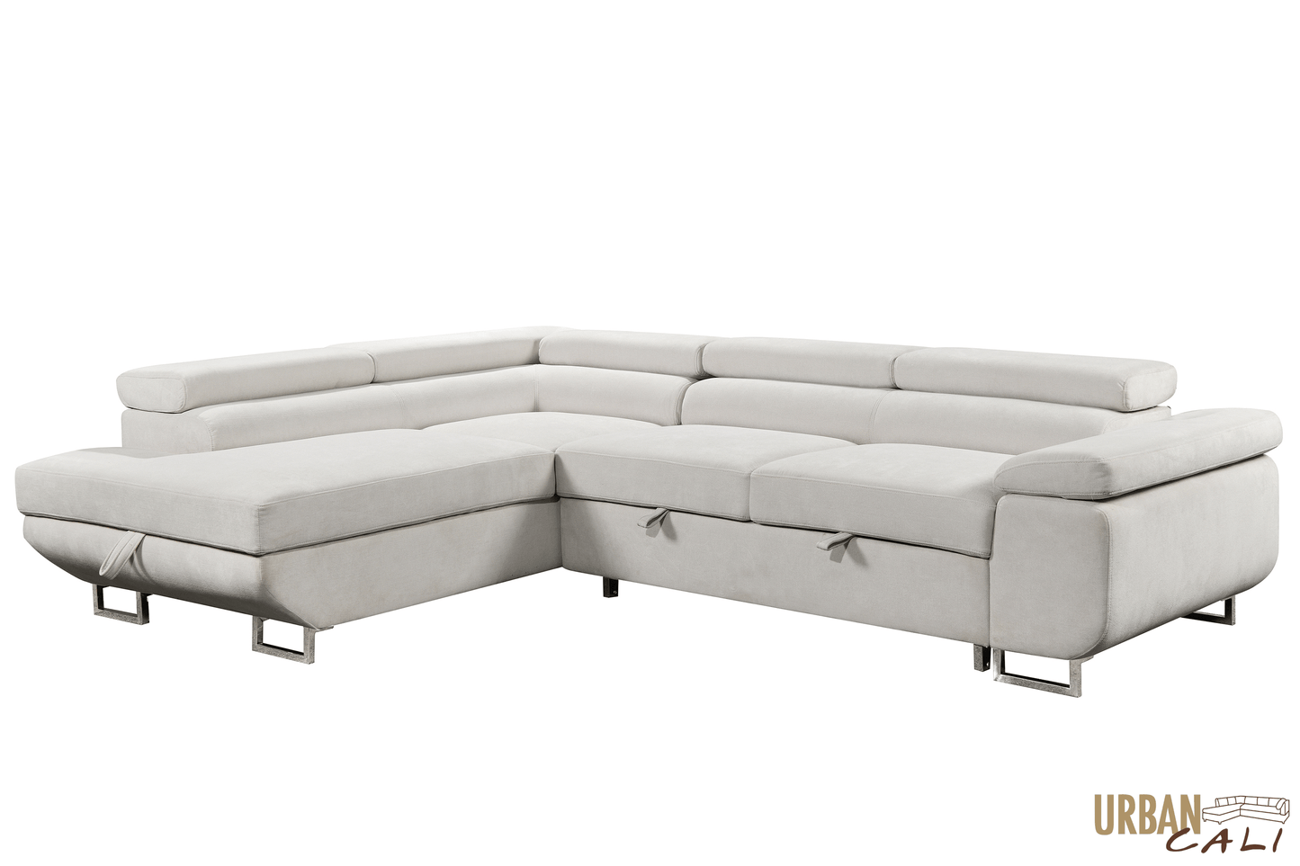 Pending - Urban Cali Hollywood Sleeper Sectional Sofa Bed with Adjustable Headrests and Storage Chaise in Ulani Cream