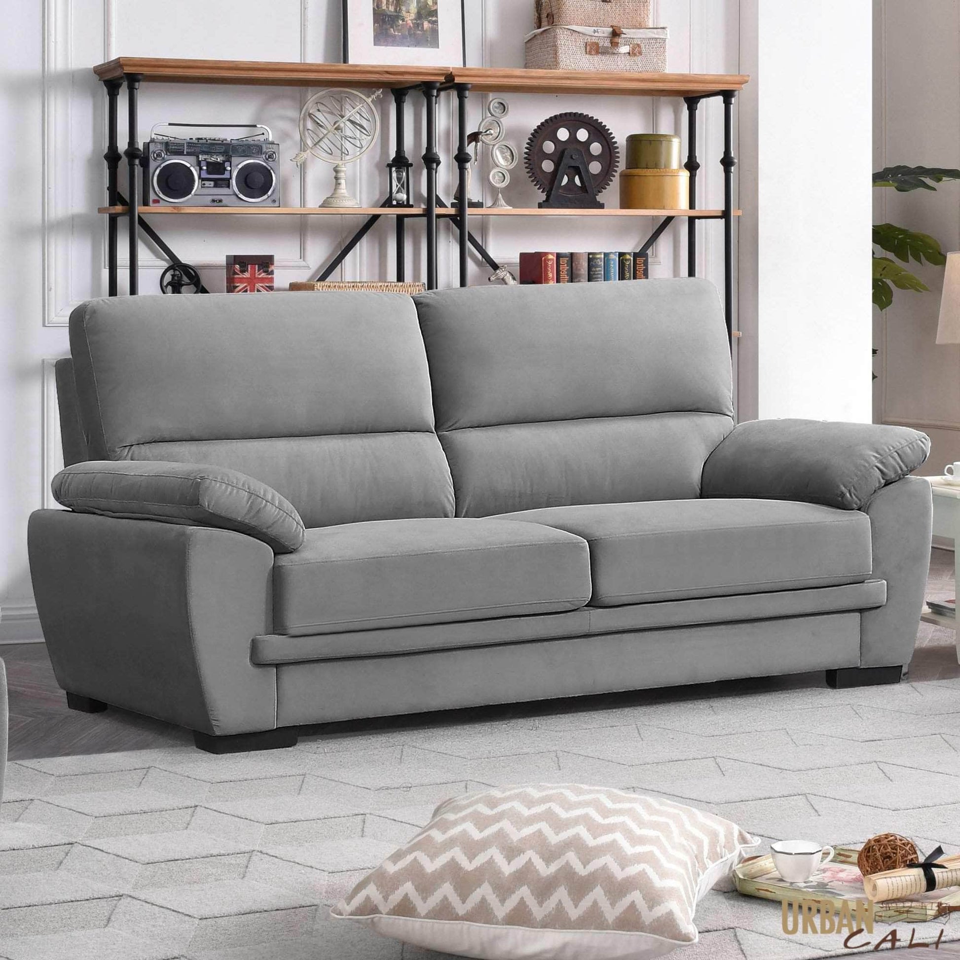 Pending - Urban Cali Light Grey Monterey 82" Pillow Top Arm Sofa in Cotton Fabric - Available in 2 Colours