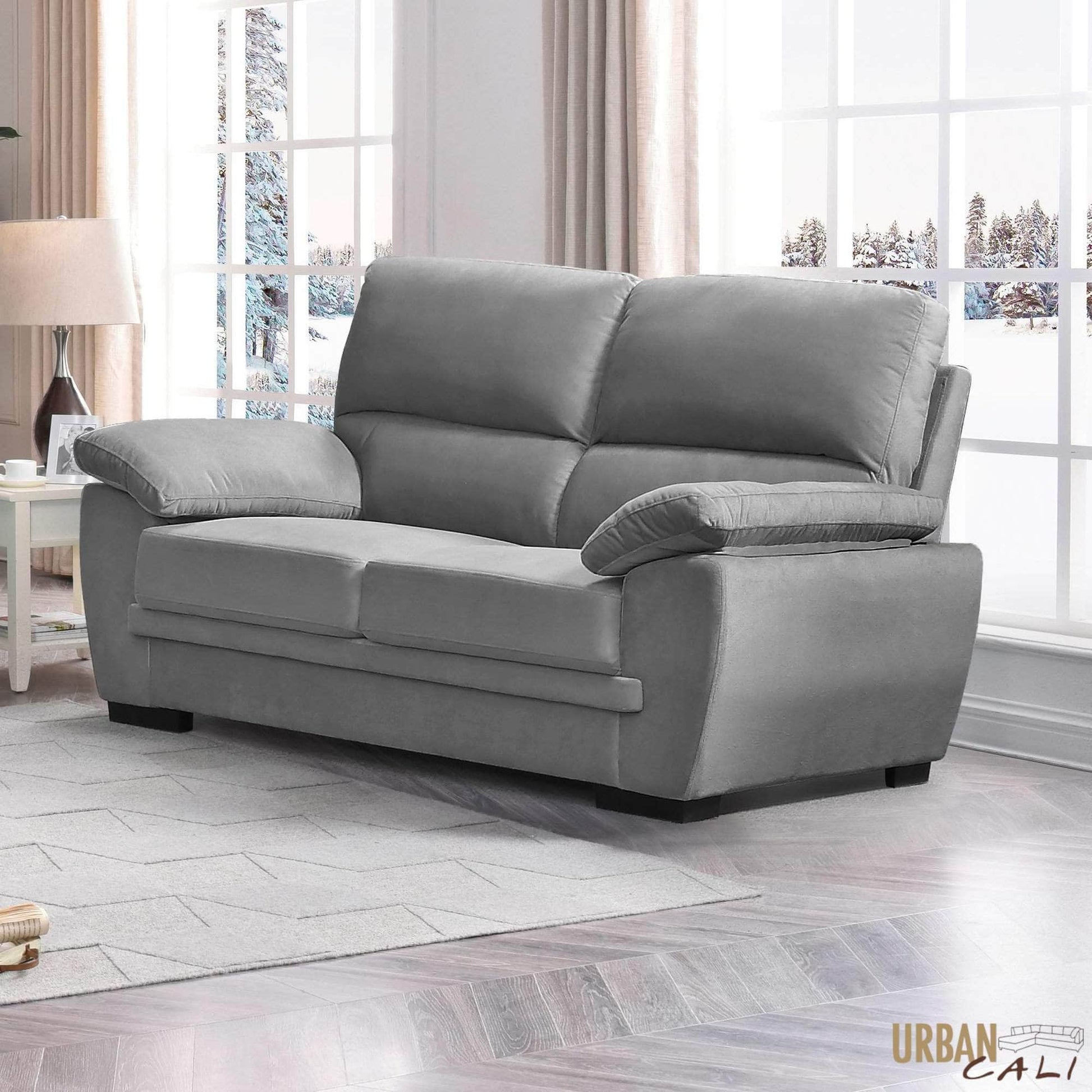 Pending - Urban Cali Monterey 2 Piece Pillow Top Arm Sofa and Loveseat Set in Cotton Fabric - Available in 2 Colours