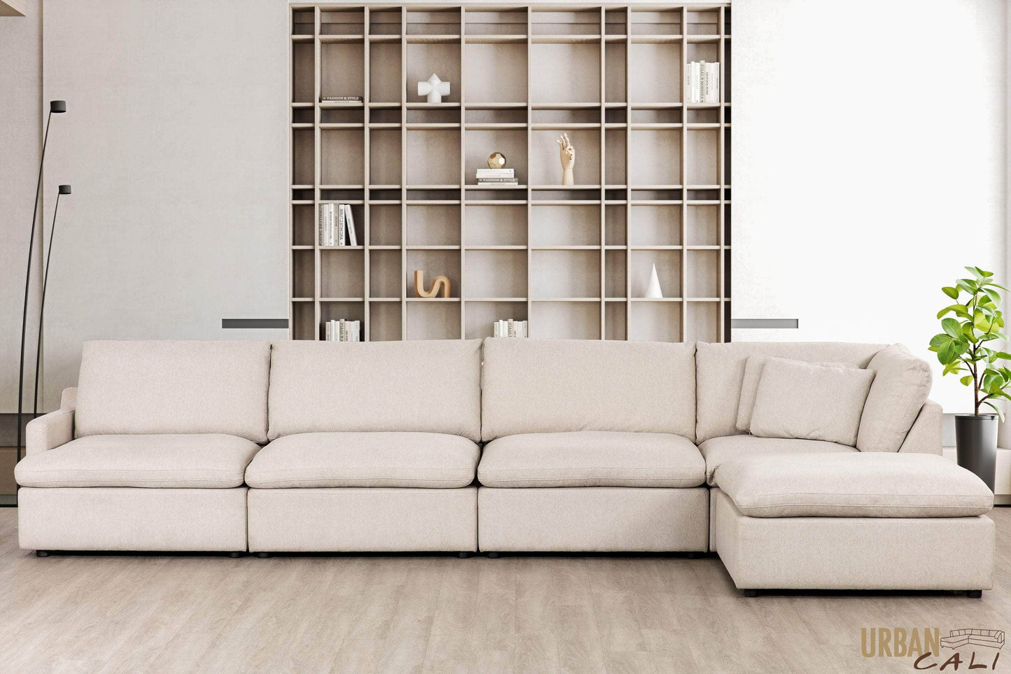 Pending - Urban Cali Right Facing Chaise Long Beach Modular L-Shaped Sectional Sofa with Ottoman in Axel Beige