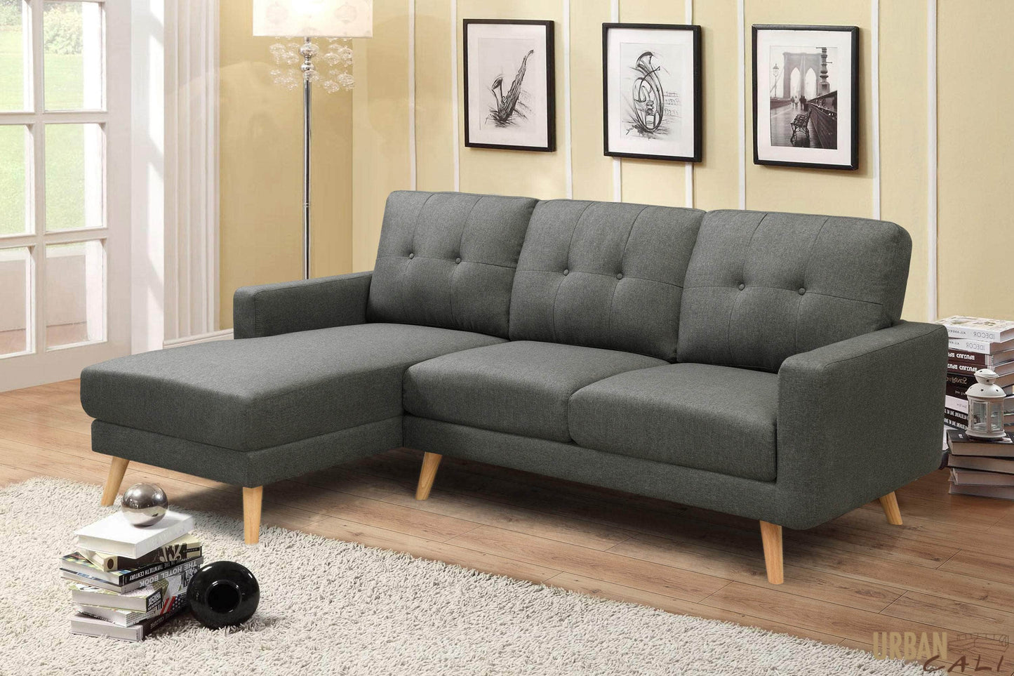 Urban Cali Sectional San Marino 87.75" Wide Tufted Linen Sectional Sofa - Available in 2 Colours