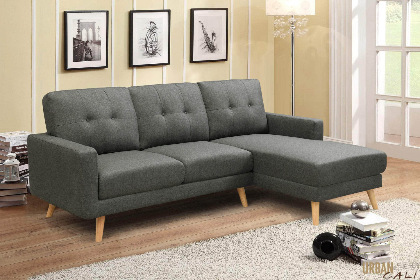 Urban Cali Sectional San Marino 87.75" Wide Tufted Linen Sectional Sofa - Available in 2 Colours