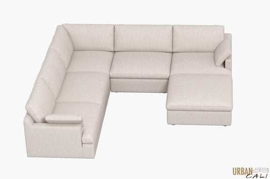 Urban Cali Sectional Sofa Long Beach Modular Corner Sectional Sofa with Ottoman in Axel Beige