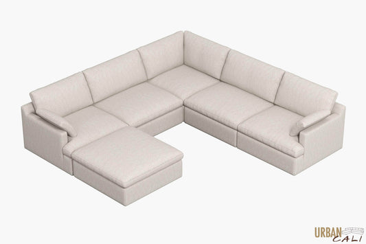 Urban Cali Sectional Sofa Long Beach Modular Corner Sectional Sofa with Ottoman in Axel Beige