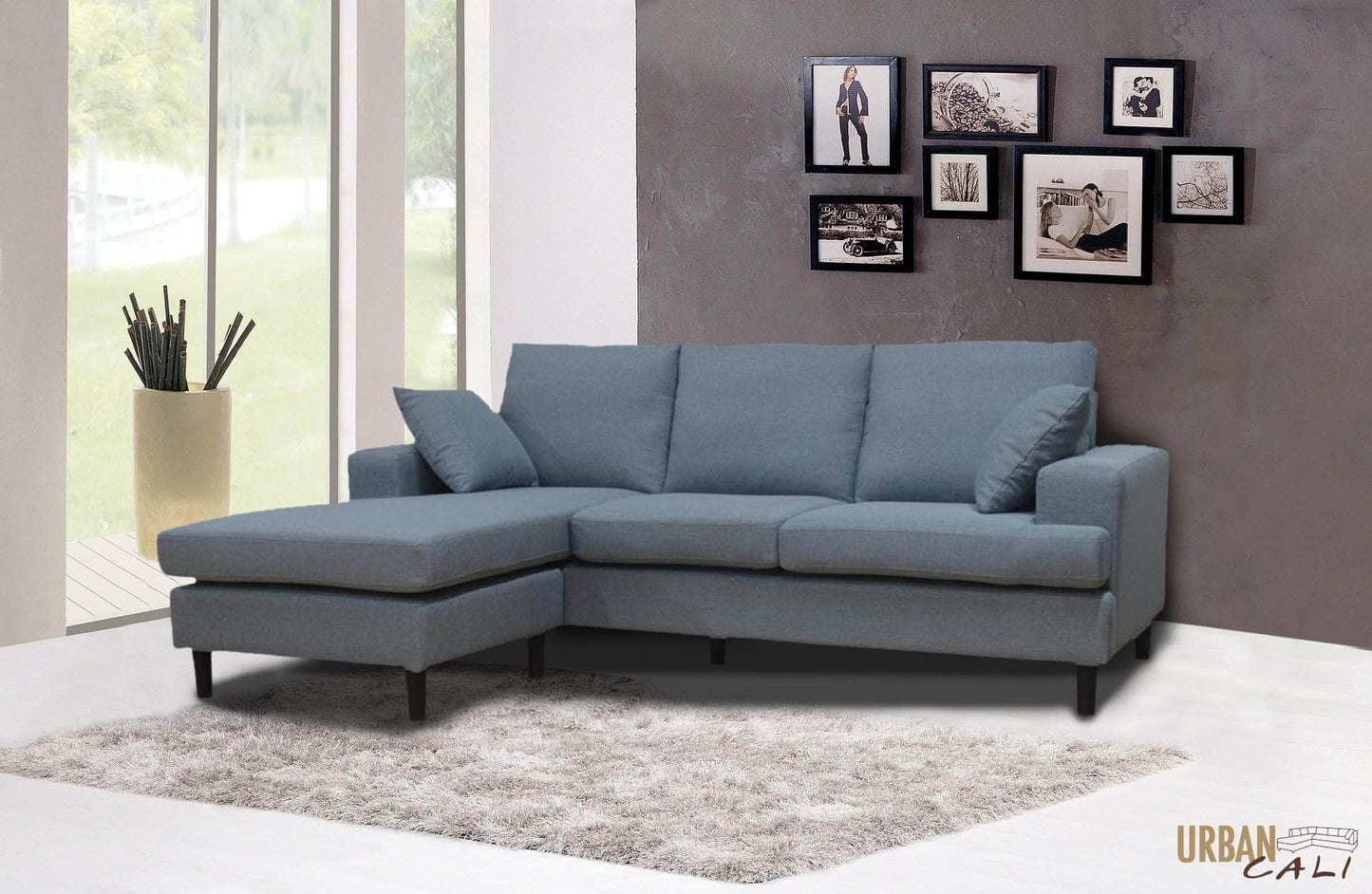 Urban Cali Sectional Sofa Sophia 84" Sectional Sofa with Reversible Chaise in Grey Linen