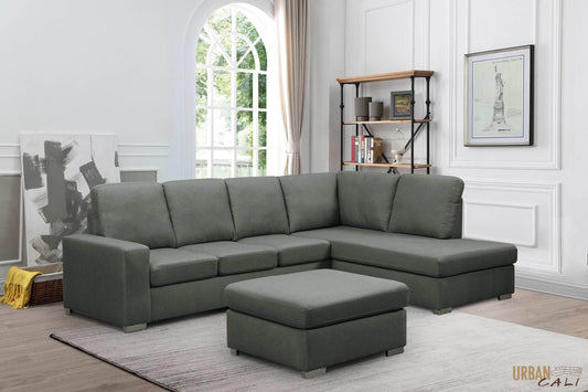 Urban Cali Sectional Ventura 110.25" Wide Linen Sectional Sofa with Ottoman in Dark Grey - Available in 2 Configurations