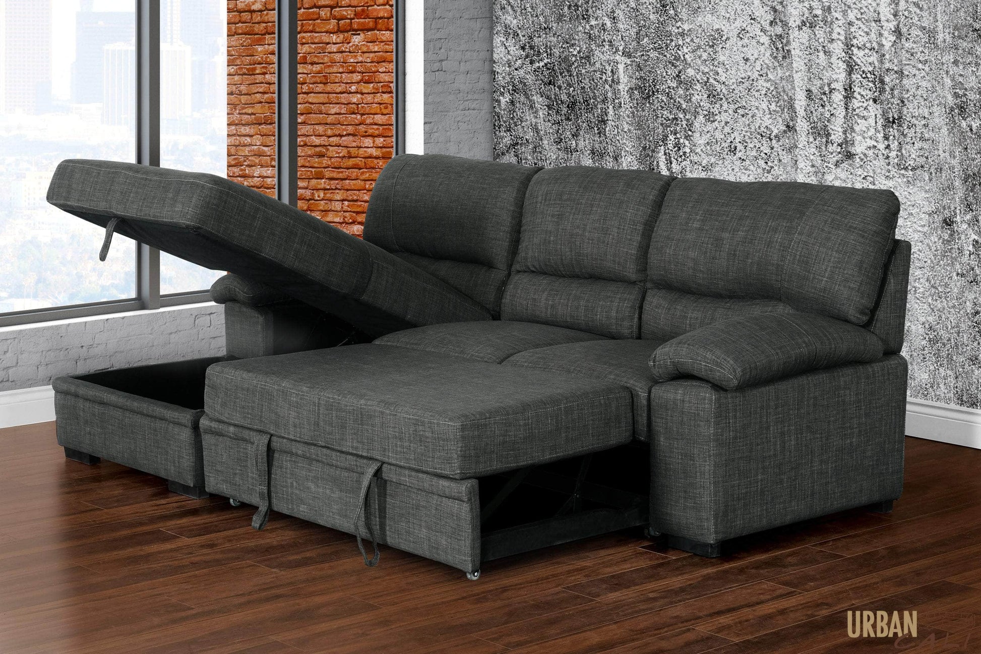 Urban Cali Sleeper Sectional Anaheim Condo Sleeper Sectional Sofa Bed with Storage Chaise