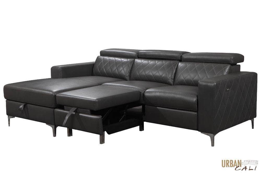 Urban Cali Sleeper Sectional Berkeley Sleeper Sectional Sofa Bed with Storage Chaise and Power Recliner in Mirage Charcoal - Available in 2 Options