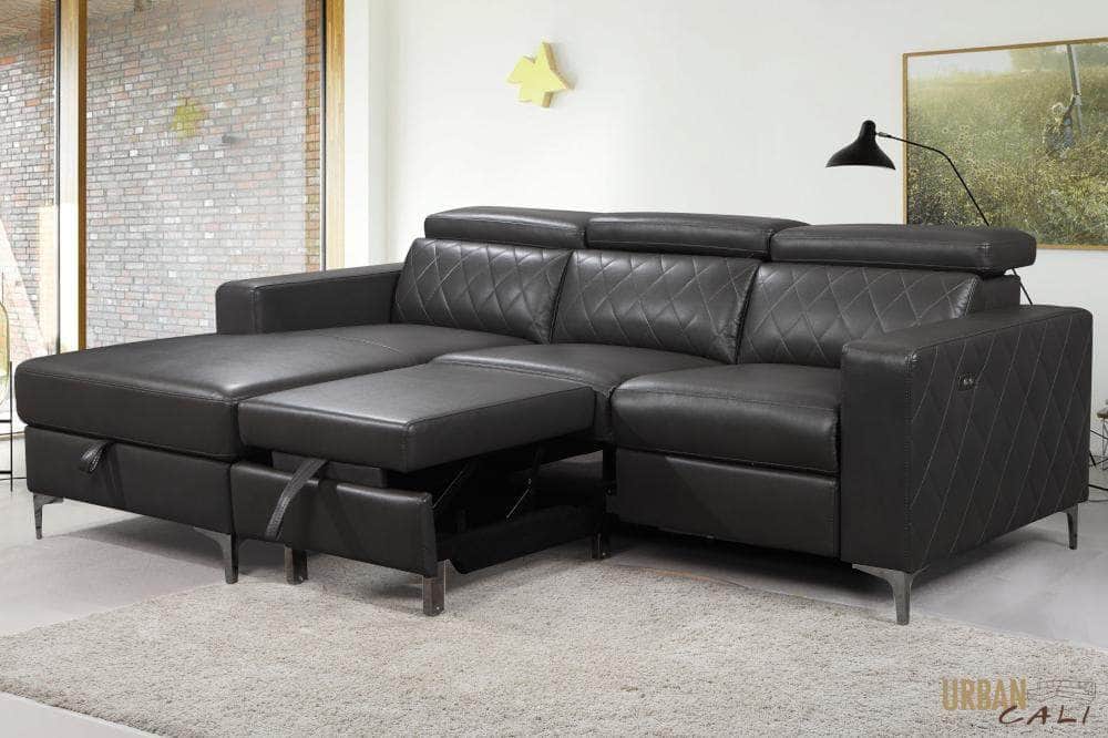Urban Cali Sleeper Sectional Berkeley Sleeper Sectional Sofa Bed with Storage Chaise and Power Recliner in Mirage Charcoal - Available in 2 Options