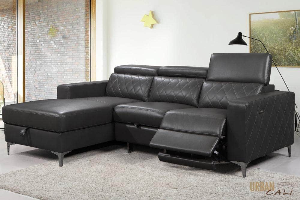 Urban Cali Sleeper Sectional Berkeley Sleeper Sectional Sofa Bed with Storage Chaise and Power Recliner in Mirage Charcoal - Available in 2 Options