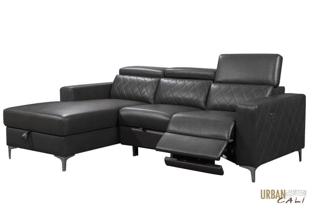 Urban Cali Sleeper Sectional Berkeley Sleeper Sectional Sofa Bed with Storage Chaise and Power Recliner in Mirage Charcoal - Available in 2 Options