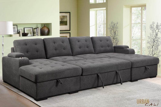 Urban Cali Sleeper Sectional Lancaster U-Shaped Sleeper Sectional Sofa Bed with Storage Chaises in Belfast Charcoal