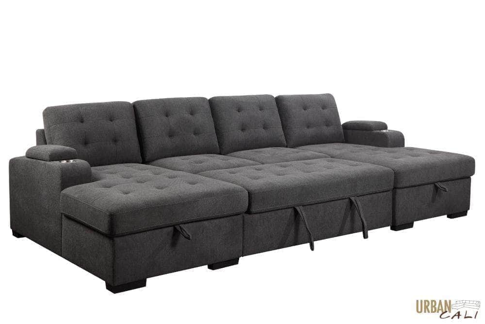 Urban Cali Sleeper Sectional Lancaster U-Shaped Sleeper Sectional Sofa Bed with Storage Chaises in Belfast Charcoal