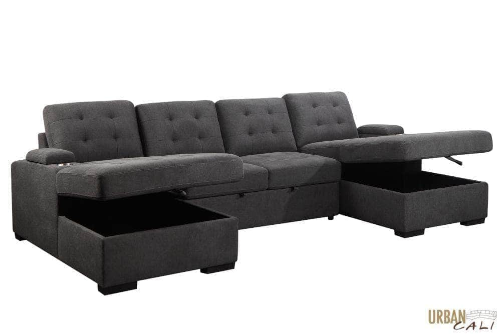 Urban Cali Sleeper Sectional Lancaster U-Shaped Sleeper Sectional Sofa Bed with Storage Chaises in Belfast Charcoal