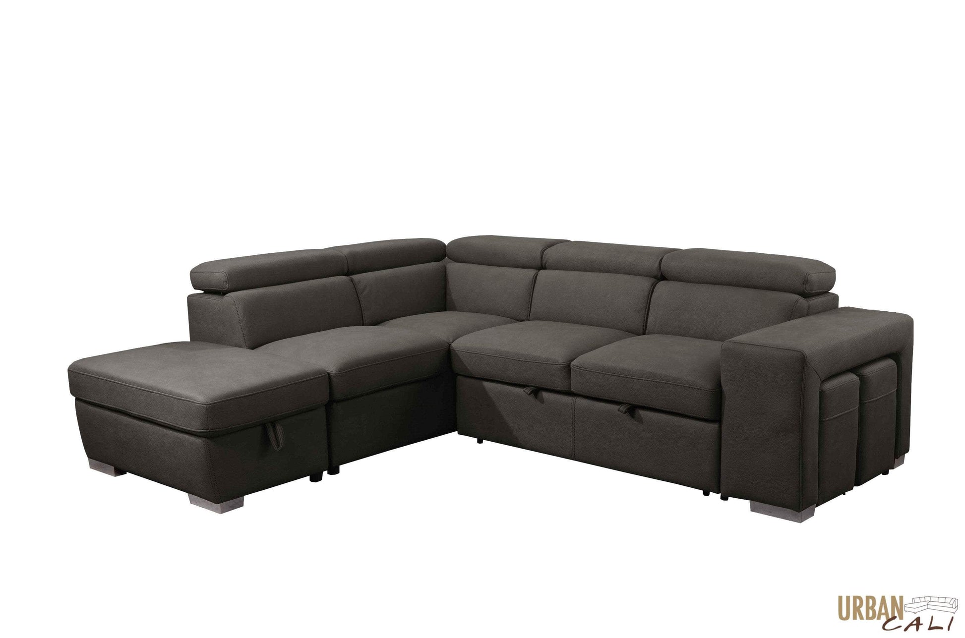 Urban Cali Sleeper Sectional Pasadena Large Sleeper Sectional Sofa Bed with Storage Ottoman and 2 Stools - Available in 2 Colours
