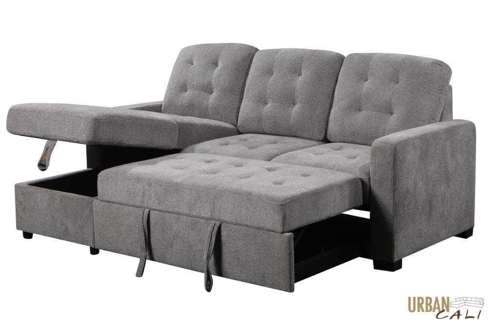 Urban Cali Sleeper Sectional Santa Monica Sleeper Sectional Sofa Bed with Reversible Storage Chaise in Solis Dark Grey