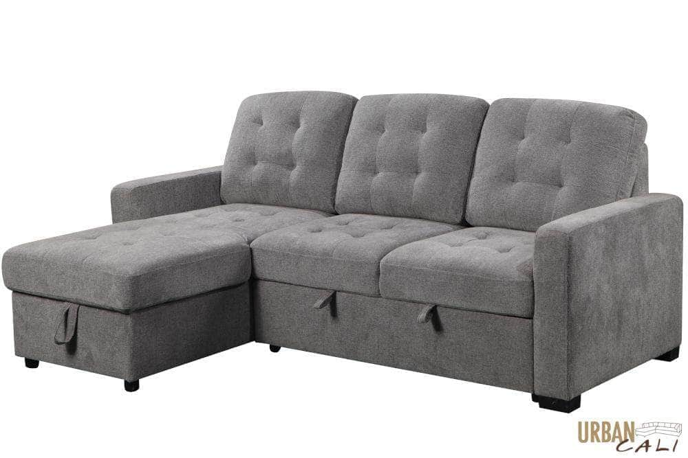 Urban Cali Sleeper Sectional Santa Monica Sleeper Sectional Sofa Bed with Reversible Storage Chaise in Solis Dark Grey