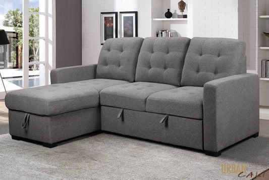 Urban Cali Sleeper Sectional Santa Monica Sleeper Sectional Sofa Bed with Reversible Storage Chaise in Solis Dark Grey