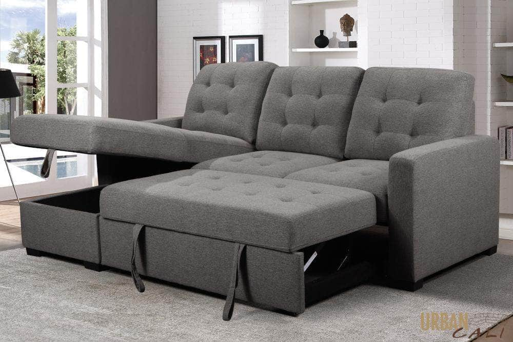 Urban Cali Sleeper Sectional Santa Monica Sleeper Sectional Sofa Bed with Reversible Storage Chaise in Solis Dark Grey