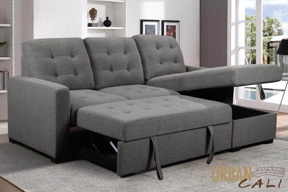 Urban Cali Sleeper Sectional Santa Monica Sleeper Sectional Sofa Bed with Reversible Storage Chaise in Solis Dark Grey