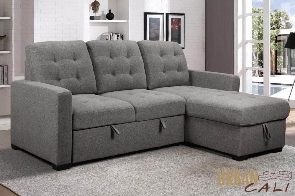 Urban Cali Sleeper Sectional Santa Monica Sleeper Sectional Sofa Bed with Reversible Storage Chaise in Solis Dark Grey