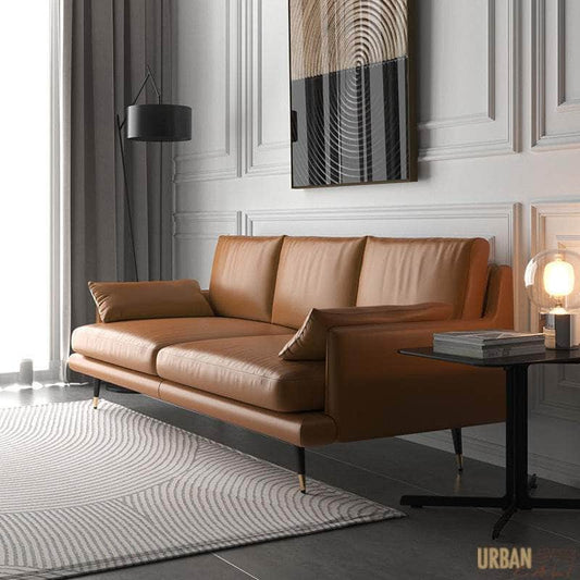 Urban Cali Sofa Marin 86.61" Faux Leather Round Arm Sofa in Brown