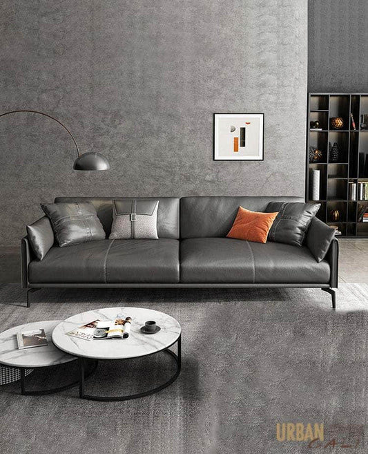 Urban Cali Sofa San Mateo 82.68" Faux Leather Round Arm Sofa in Grey